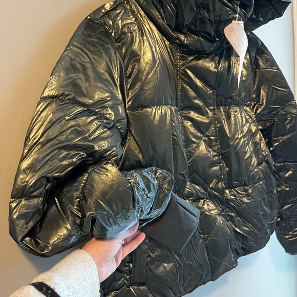 GAP Glossy Green Puffer Jacket Hooded Cropped GorpCore NWT Small - Picture 5 of 10